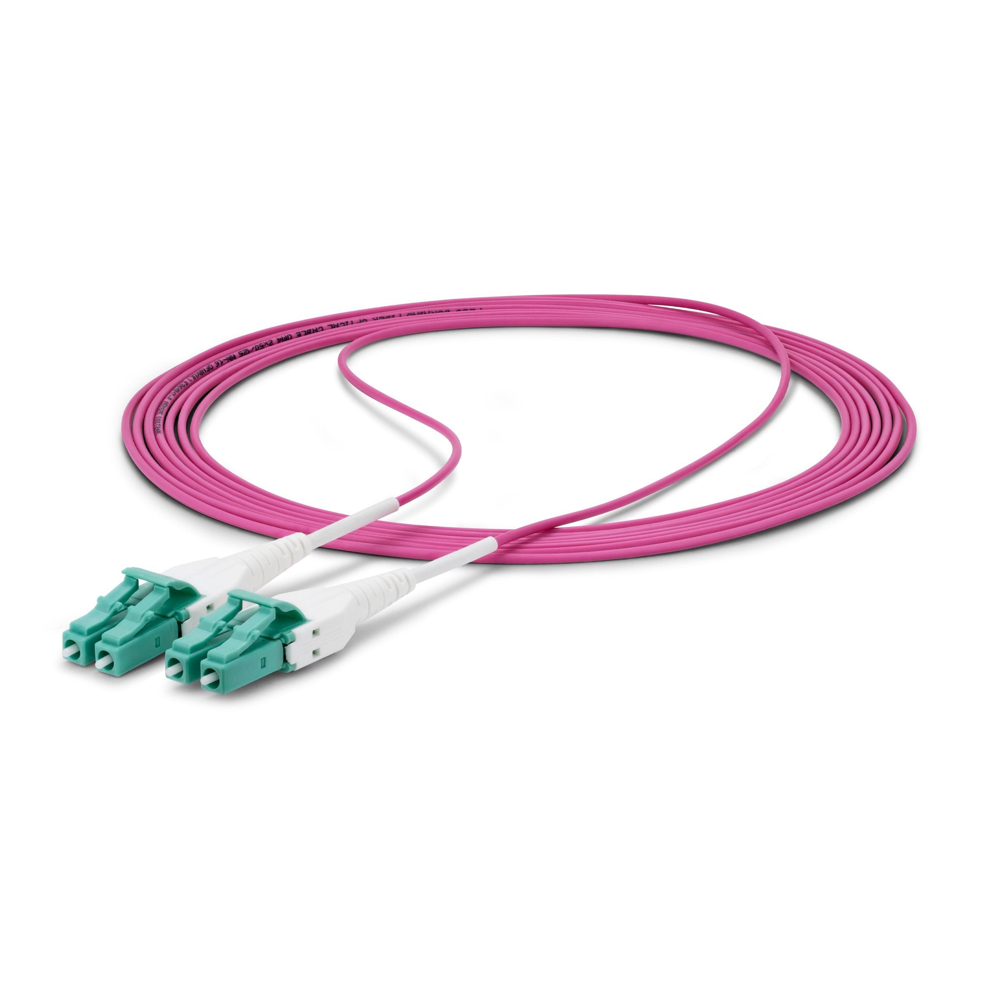 LC to LC (UPC) OM4 Multimode Fiber Optic Cable, Erika Violet, 50/125µm, 40G/100G, LOMMF/VCSEL, Uniboot Fiber Jumper Cord, OFNR Riser Rated 