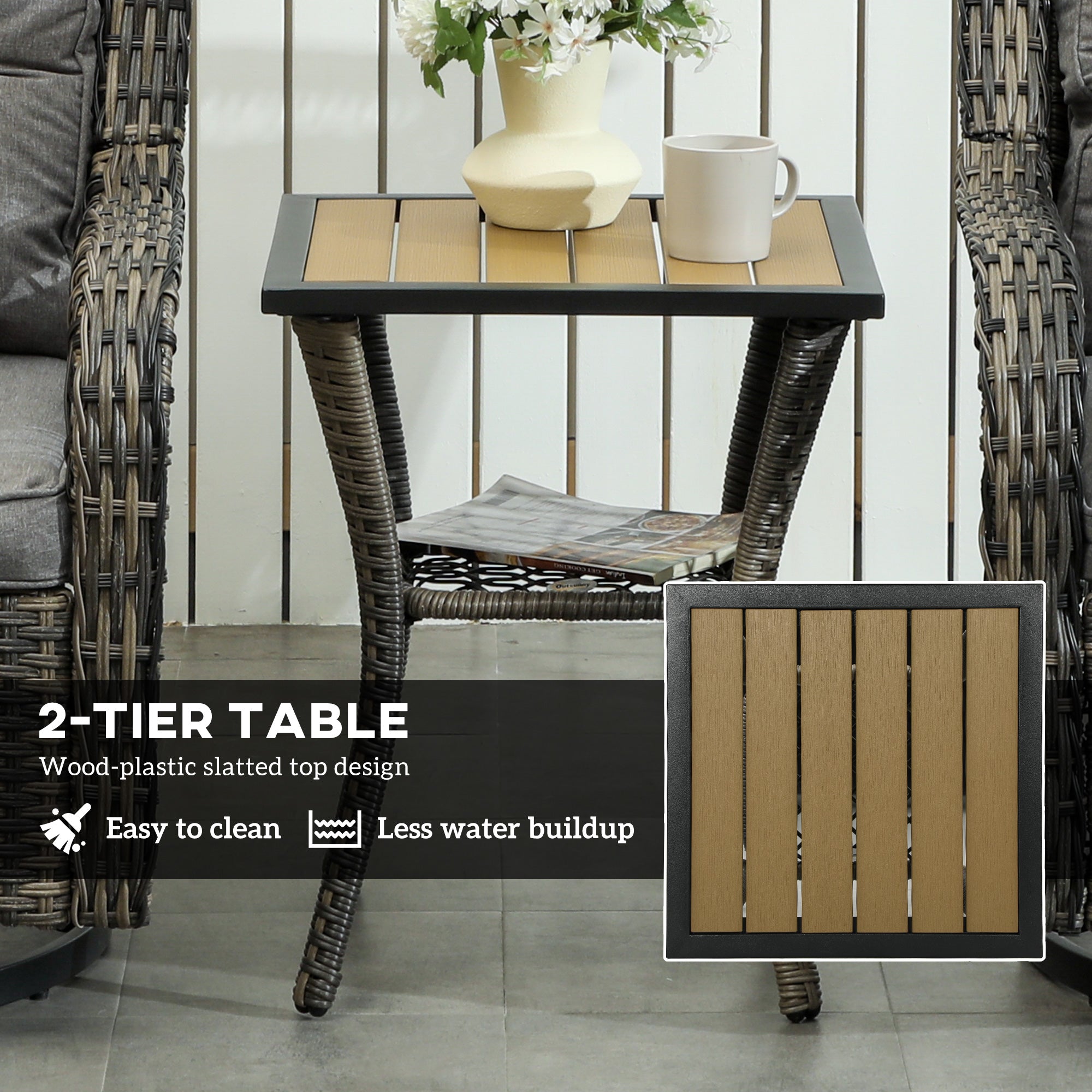 Outsunny 3 Piece Outdoor Bistro Set, Wicker Patio Furniture Set with Swivel Glider Chairs for Balcony, Porch, Grey 