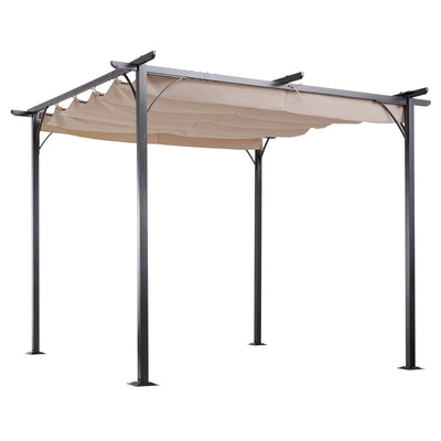 Outsunny 10' Modern Square Outdoor Pergola Gazebo - Retractable Sun Shade for Deck, Lawn & Patio BBQ Shelter 