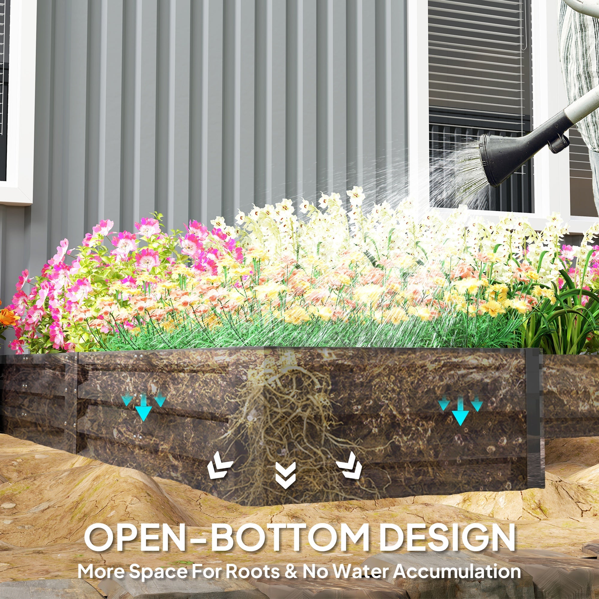 Outsunny Steel Raised Garden Bed, Set of 5 Large Box Planters for Outdoor Plants Vegetables Flowers Herbs, 8x8x1ft, Dark Grey 