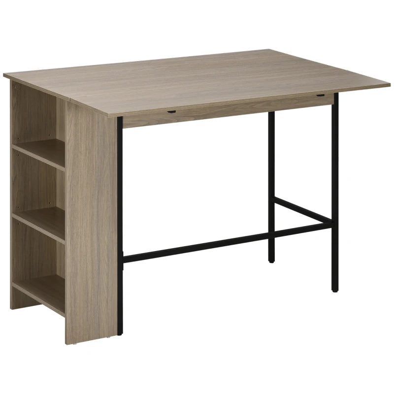 Counter Height Table with Drop Leaf, Extendable Bar Table with Adjustable Storage Shelf, Light Grey
