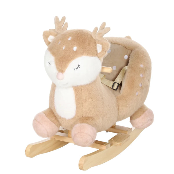 Toddler Deer Rocking Horse with Animal Sound, Safety Belt & Rocking Stopper – Brown