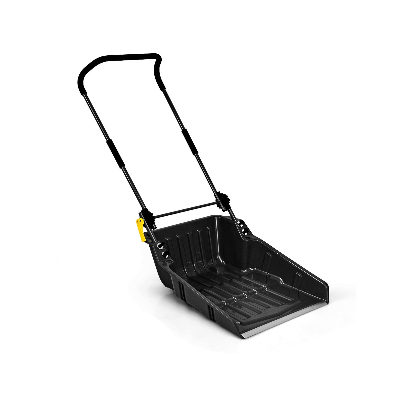 Folding Snow Pusher Scoop Shovel with Wheels and Handle-Black 