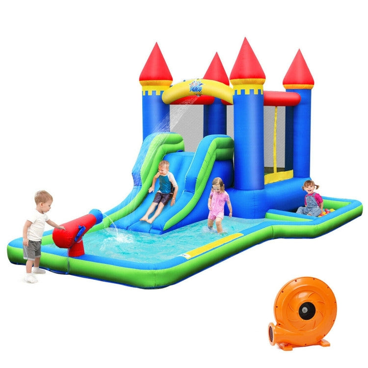 Inflatable Bounce House Castle Water Slide with Climbing Wall and 580W Blower