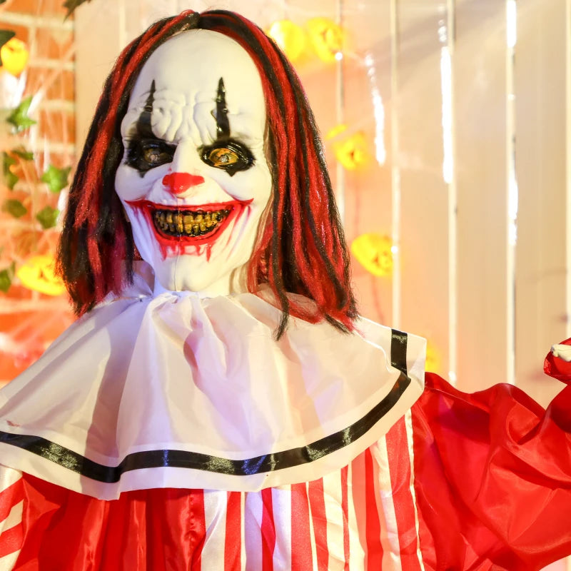 Outsunny Life-Size Halloween Animated Clown – Red Light-Up Eyes, Sound Activated, Battery Operated 