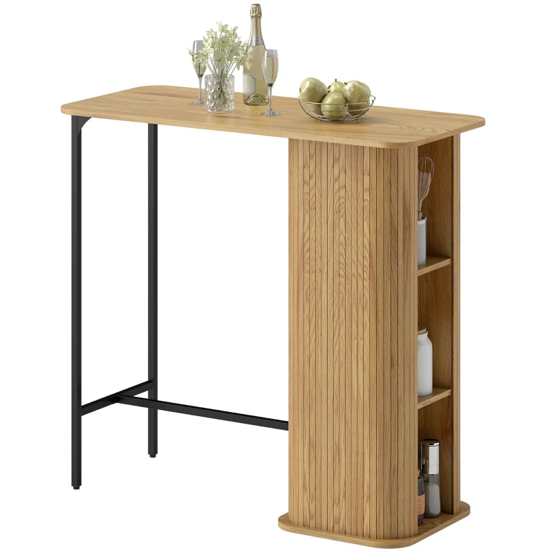 Tambour Bar Height Table with 3 Storage Shelves Rectangular Bar Table with Metal Frame for Kitchen Dining Room Natural