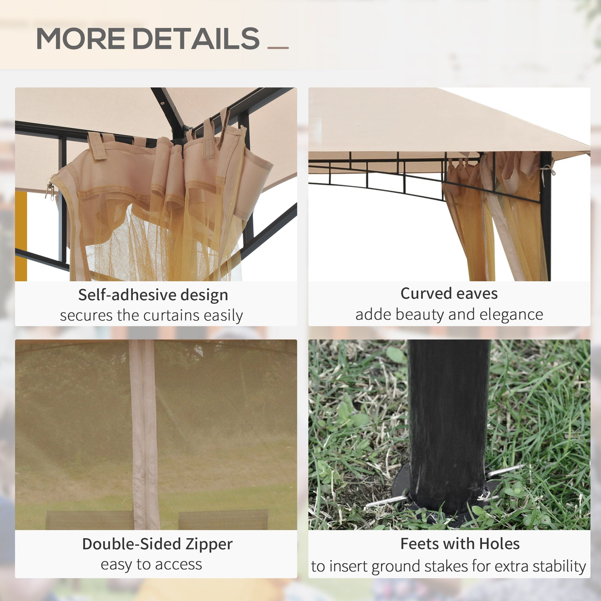 Outsunny 10x10ft Double Tier Garden Gazebo Canopy Outdoor Sunshade Tent Water-Resistant Anti-UV Roof with Metal Frame, Beige 