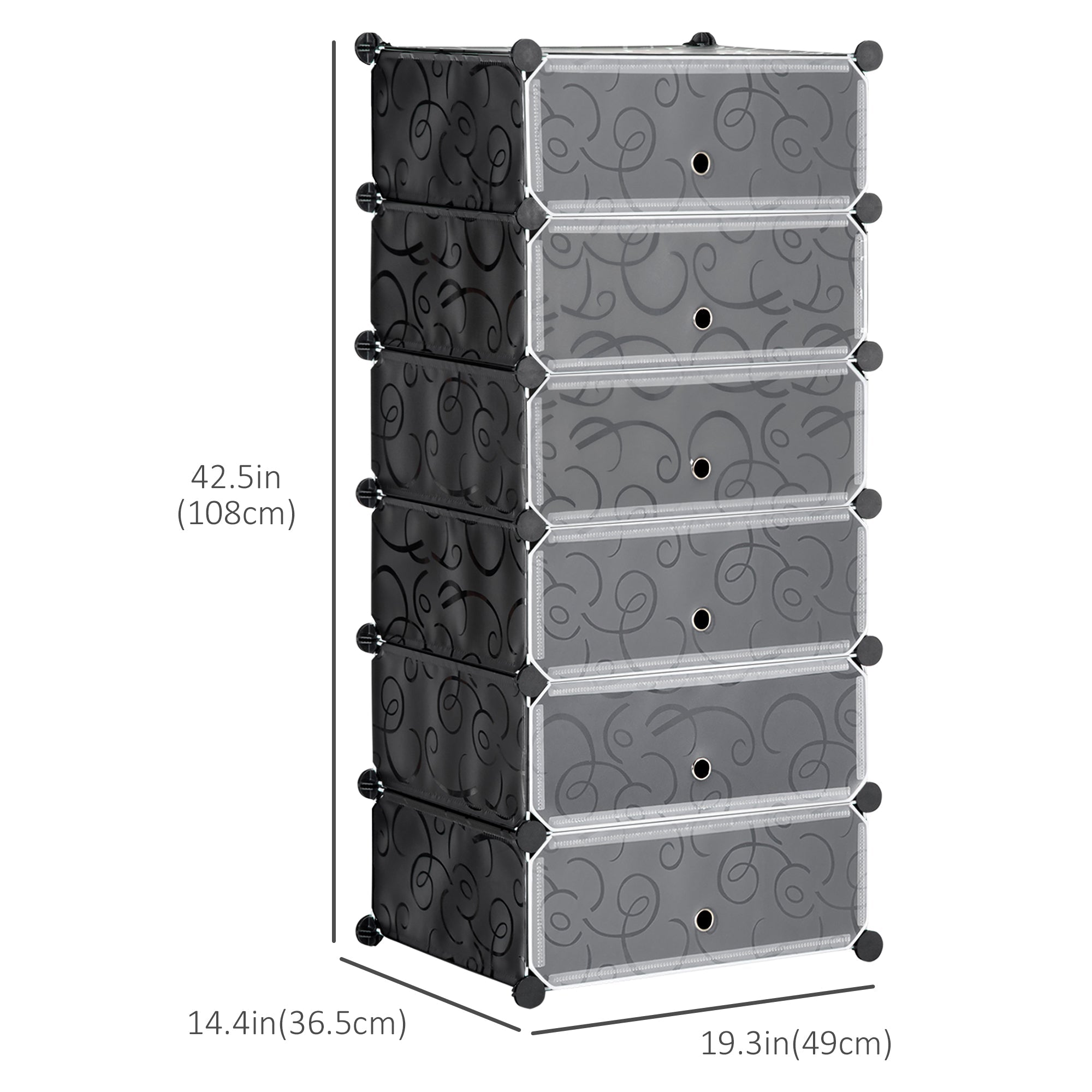 HOMCOM 6-Tier 6 Cube Shoe Rack Organizer with Doors DIY Modular Cabinet for Living Room Storage Black 