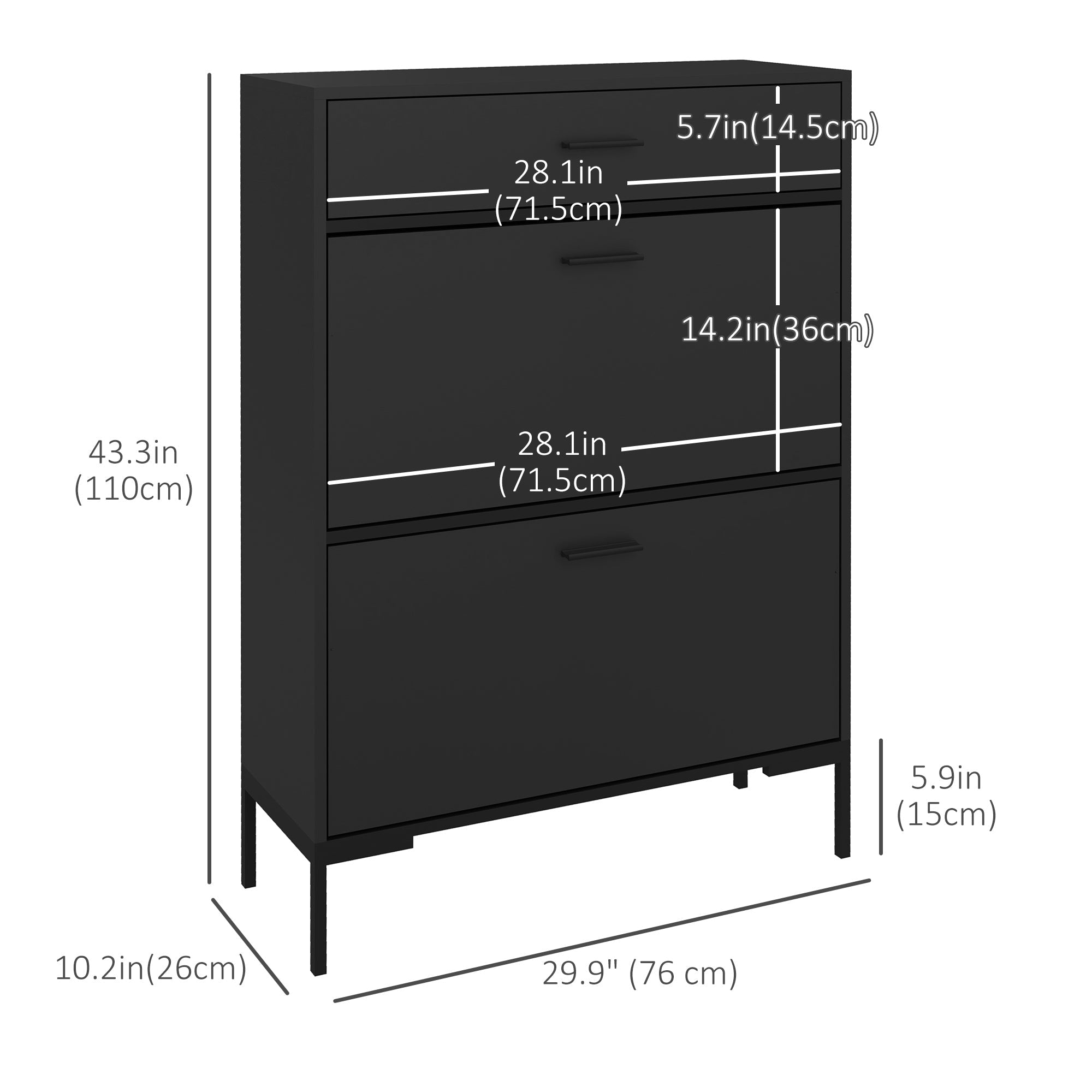 HOMCOM Modern Shoe Cabinet Storage 12 Pair Shoe Organizer with 2 Flip Doors Drawer and Adjustable Shelf Black 