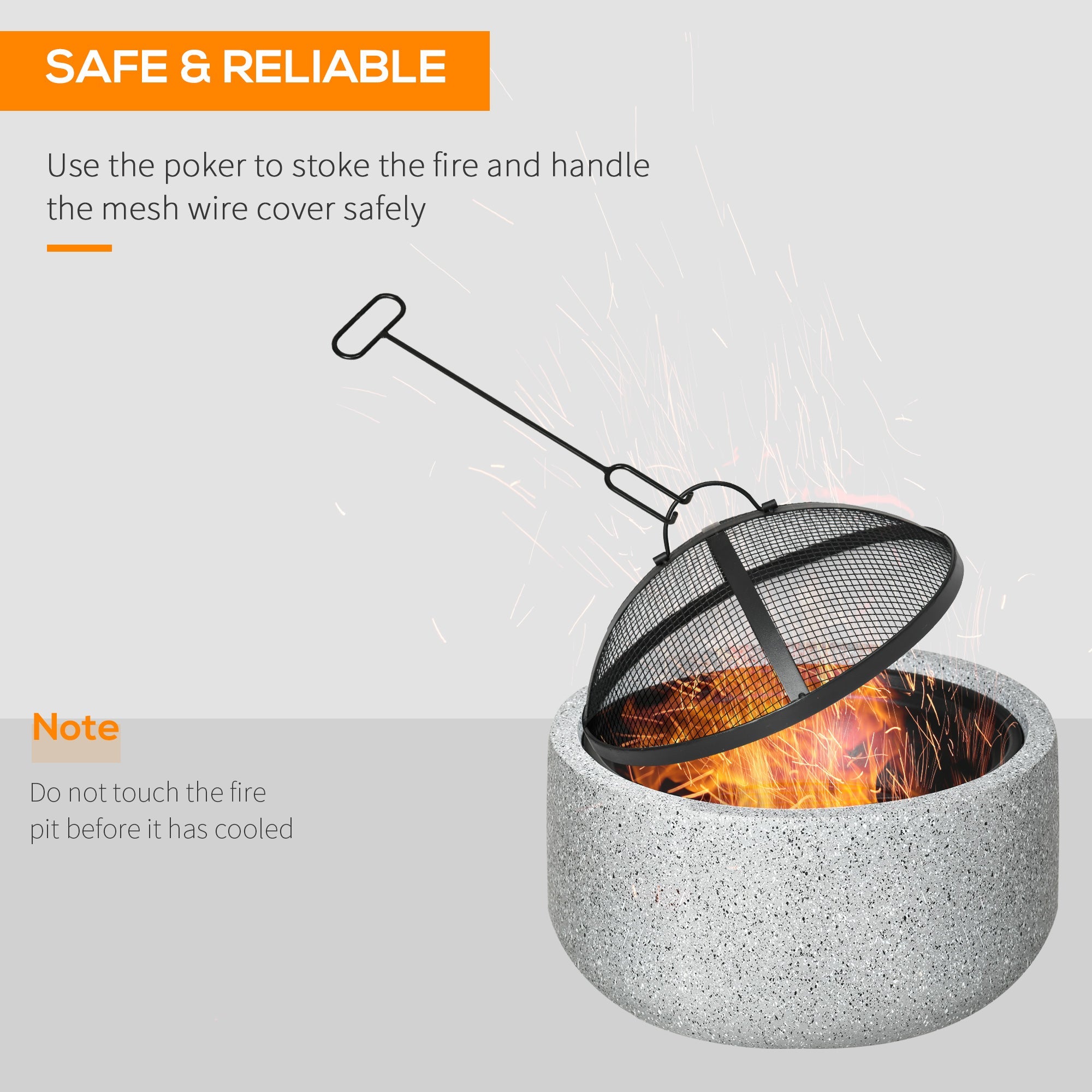 Outsunny 18" Round Outdoor Fire Pit Grey with Poker Spark Screen Wood-burning Bowl Handles Backyard Camping 