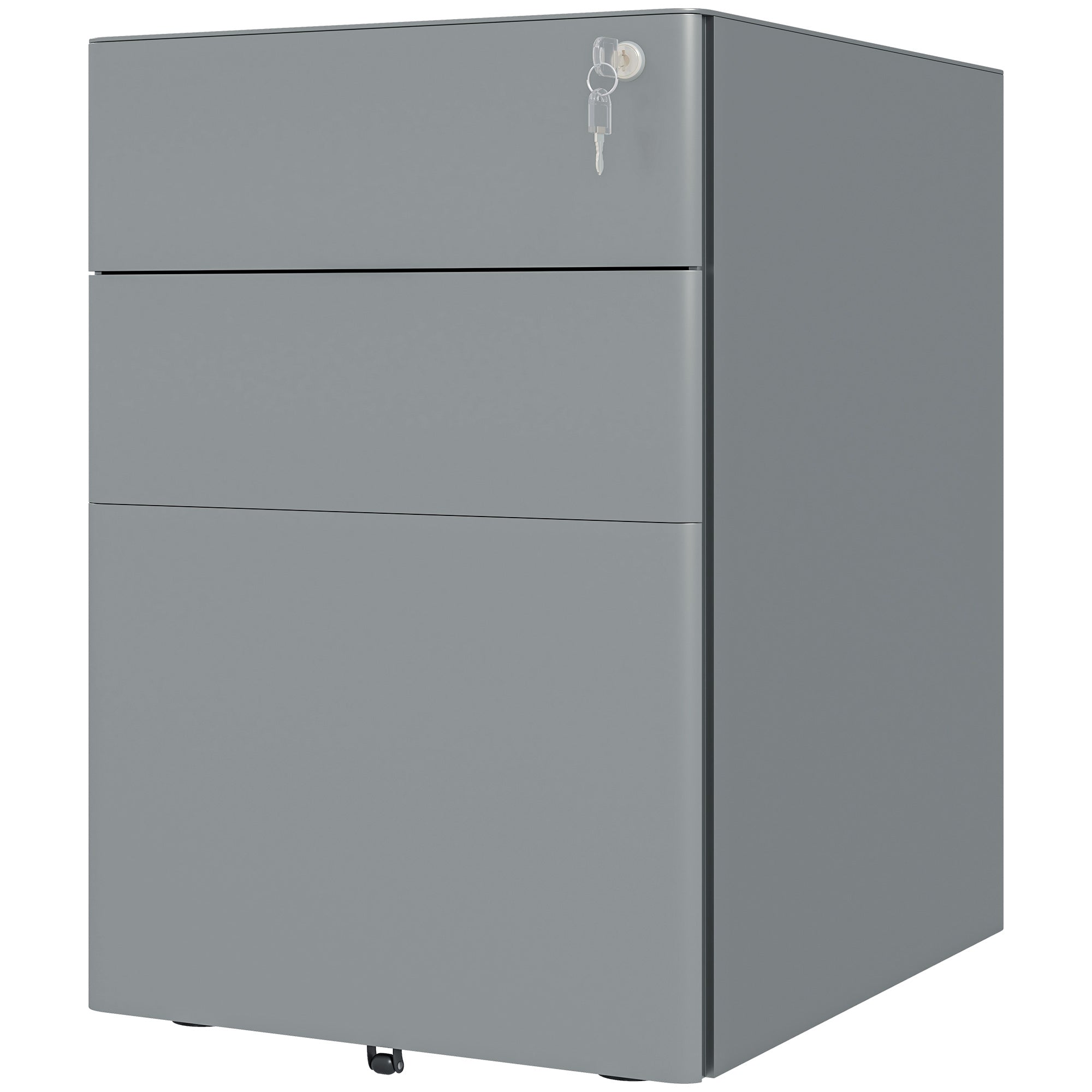 Vinsetto Filing Cabinet 3 Drawers Steel Home Office Storage Wheels Lock A4 Letters Legal-sized Files Grey Metal 