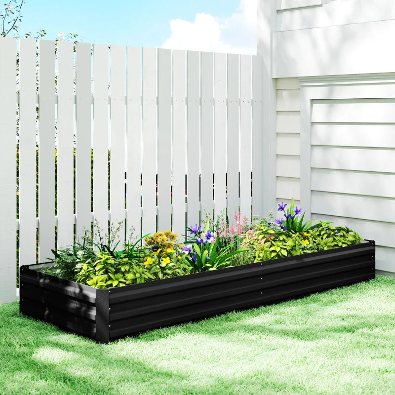 95" x 36" x 12" Galvanized Raised Garden Bed, Metal Elevated Planter Box for Growing Flowers, Herbs, Succulents, Black