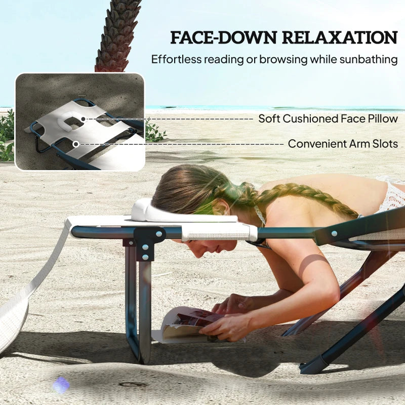 Folding Lounge Chair w/ Reclining Back, Cream White