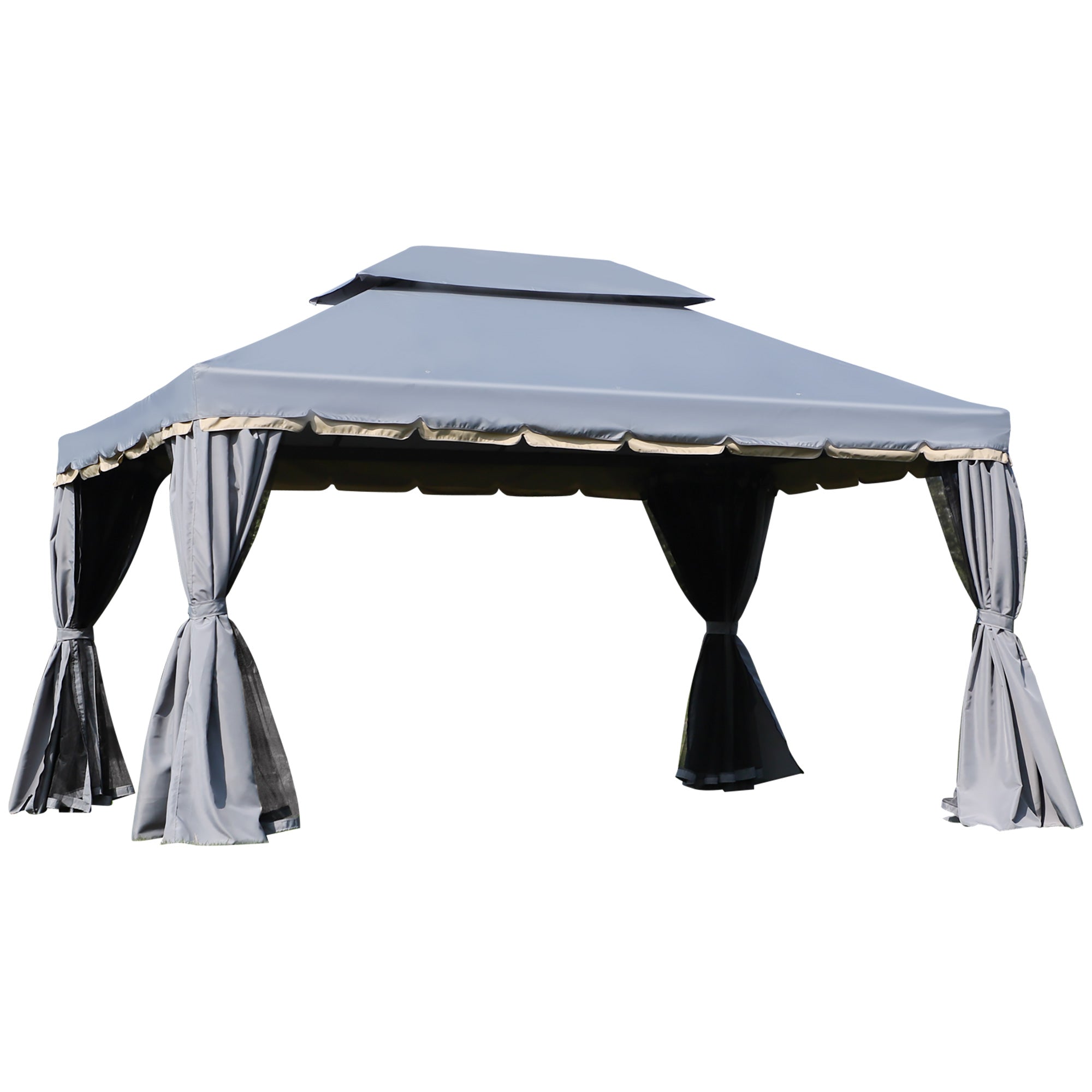 Outsunny 13' x 10' Outdoor Patio Gazebo Canopy with 2-Tier Polyester Roof, Vented Mesh Sidewall & Strong Aluminum Frame, Grey 