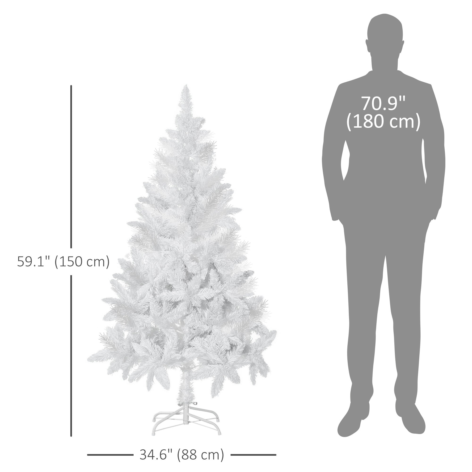HOMCOM 5ft White Artificial Christmas Tree, Pine Realistic Branches, Auto-Open, Indoor Holiday Decor 