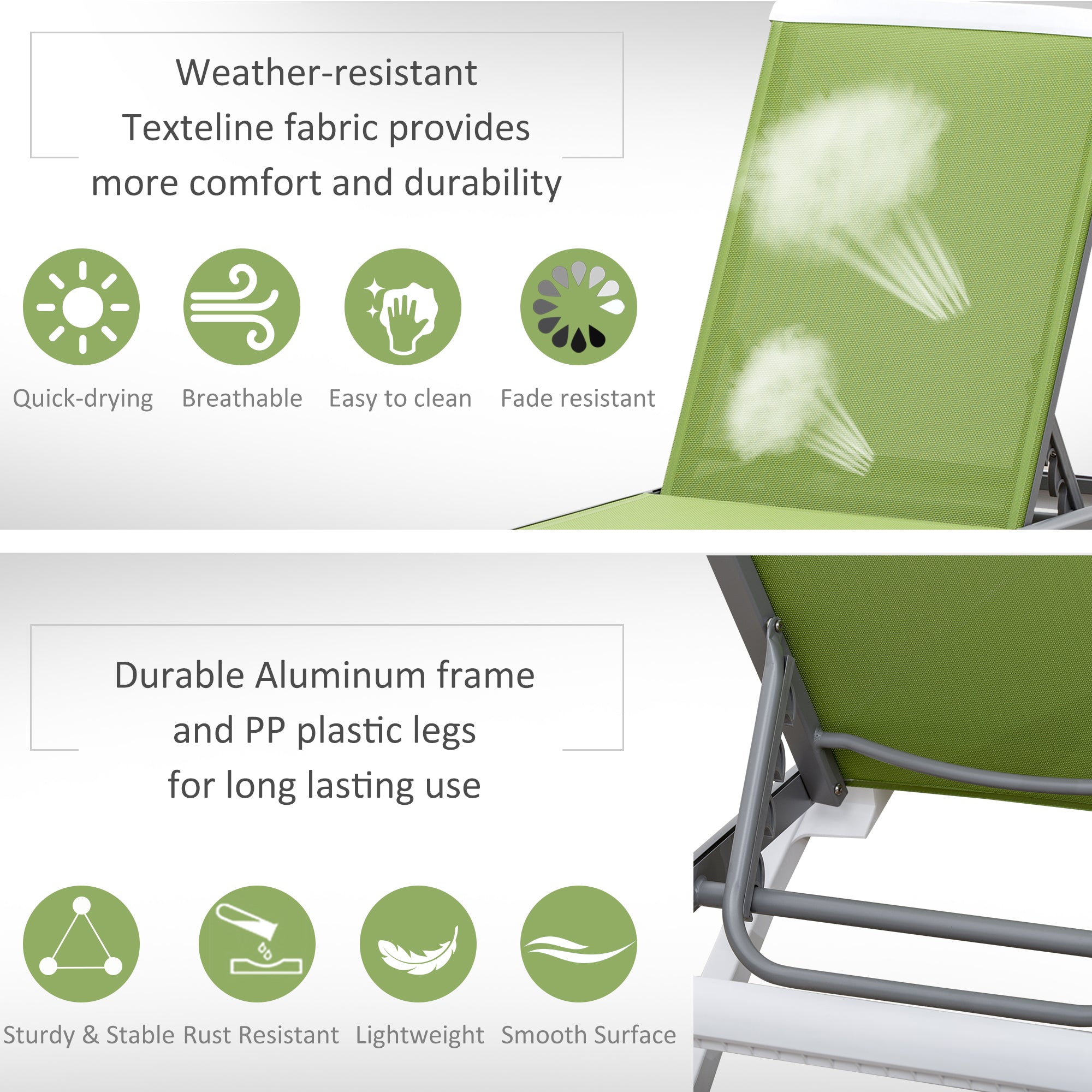 Outsunny Portable Mesh Chaise: Adjustable Outdoor Lounge Chair with Wheels for Breathable Relaxation, Green Hue 