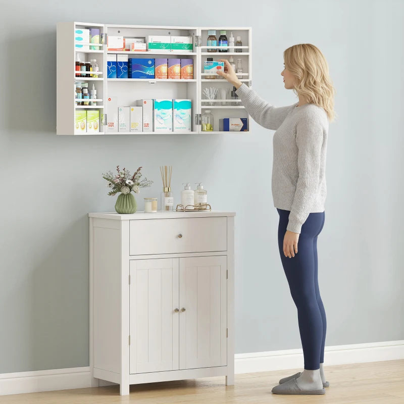 Wall Mount Medicine Cabinet, Bathroom Cabinet with 4 Tier Shelves, Lockable with 2 Keys for Kitchen, White