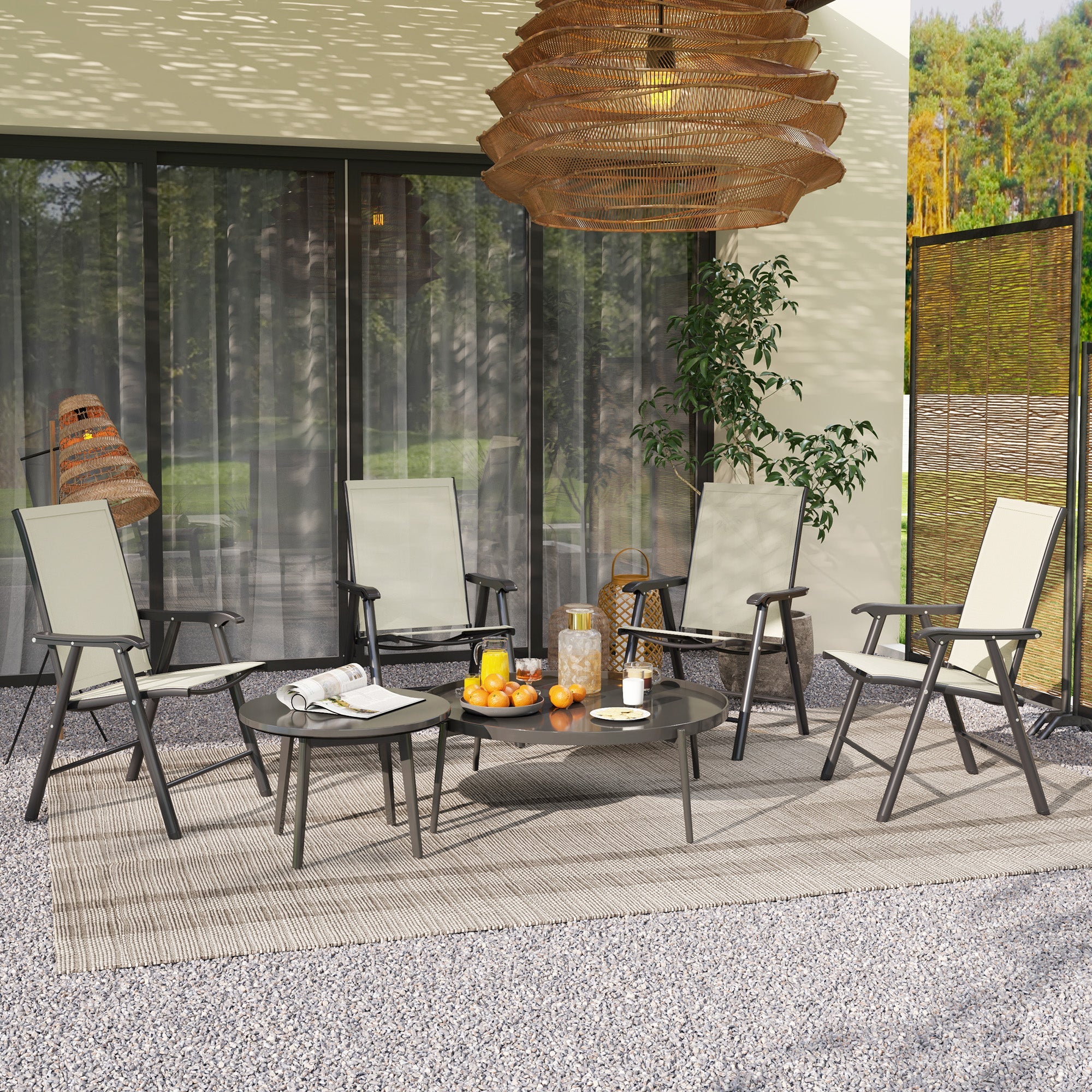 Outsunny 4-Piece Folding Chair Set for Relaxing on Patio Balcony Garden, Comfortable Outdoor Furniture with Armrests, Beige 