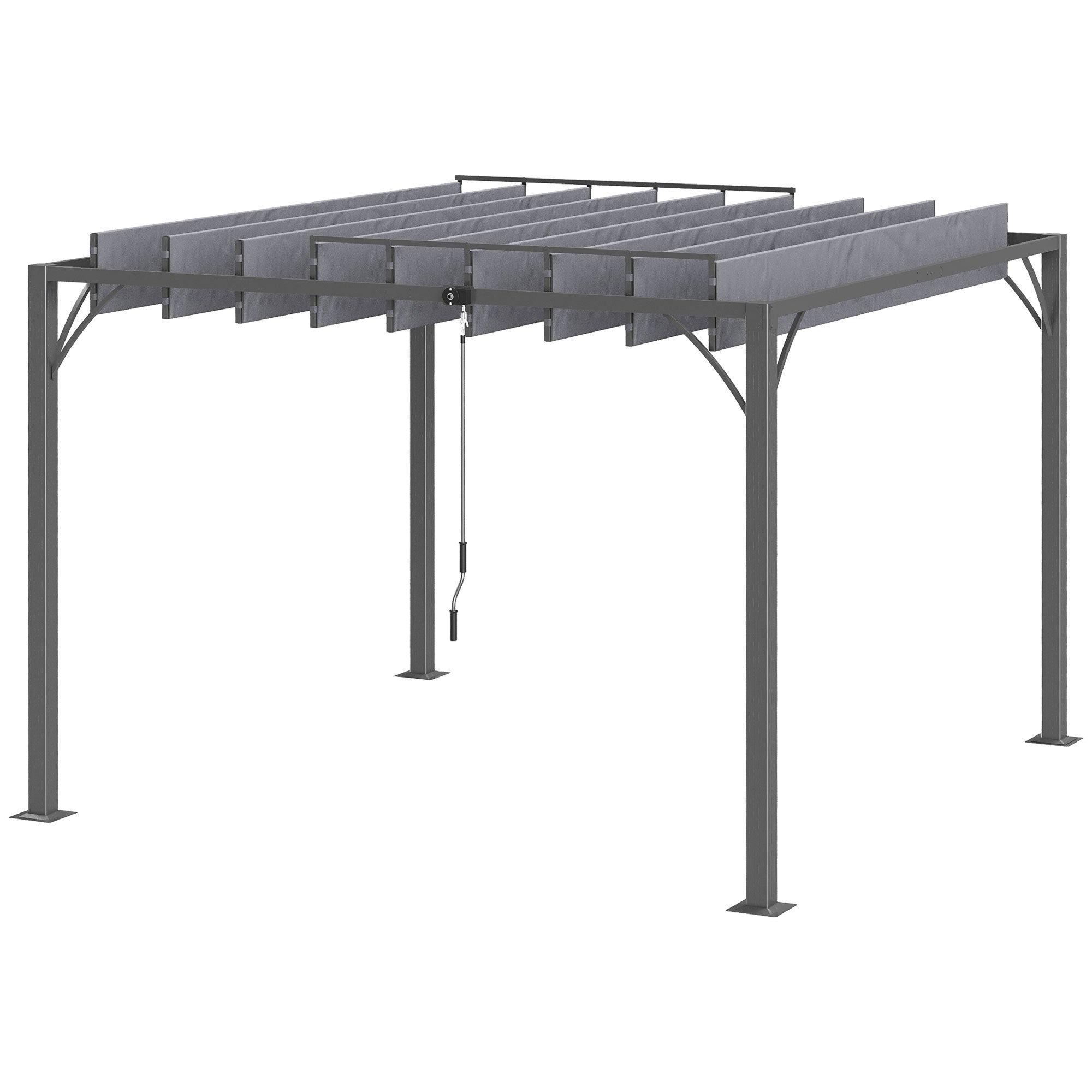 Outsunny Outdoor Aluminium Pergola 9.5' x 9.7' with Retractable Roof Louvered Canopy Gazebo Grey 