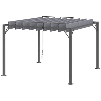 Outsunny Outdoor Aluminium Pergola 9.5' x 9.7' with Retractable Roof Louvered Canopy Gazebo Grey 