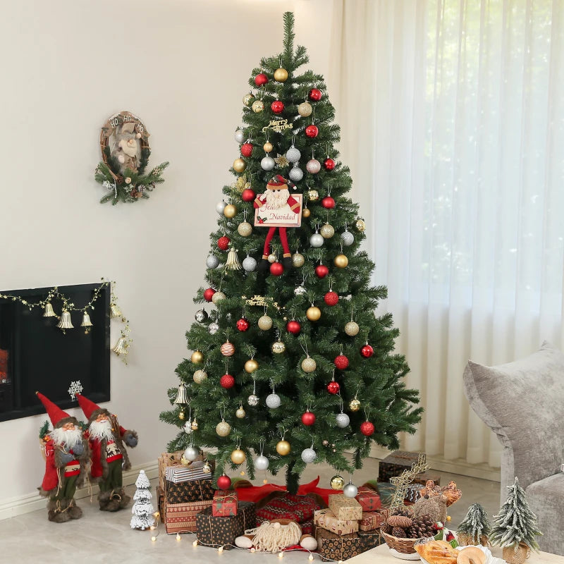 7.5ft Artificial Christmas Trees, Xmas Tree with 1346 Branch Tips, Auto Open Holiday Party Décor with Steel Base for Home Office, Green