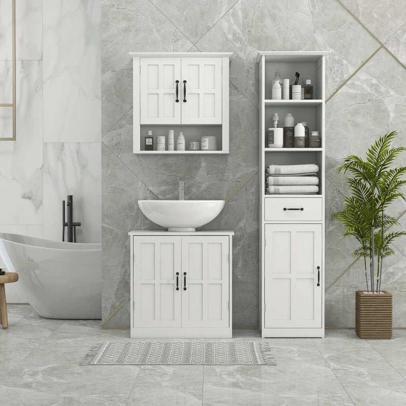 Pedestal Under Sink Cabinet, Bathroom Vanity Cabinet Storage with Double Doors and Adjustable Shelf, White