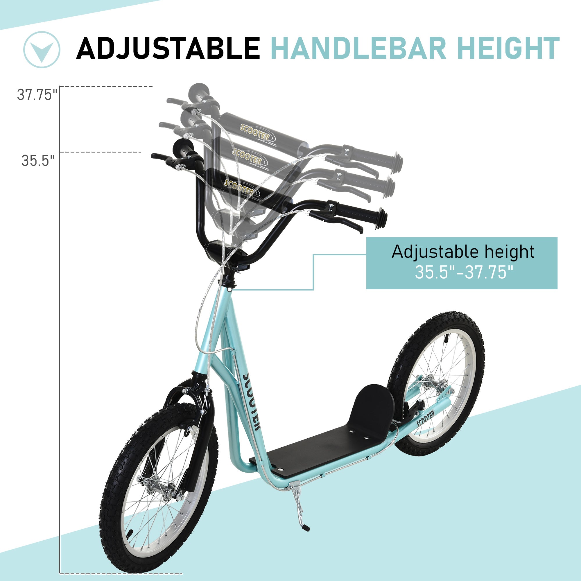 Qaba Adjustable Kids Kick Scooter: Handlebar, Dual Brakes, Inflatable Wheels, Blue 