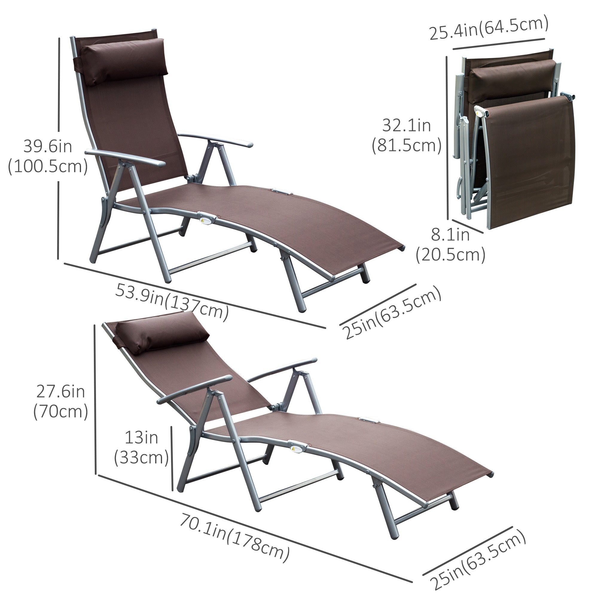 Outsunny Reclining Retreat: Adjustable Tri-Fold Patio Chaise Lounge Chair, Outdoor Garden Sun Lounger in Brown 