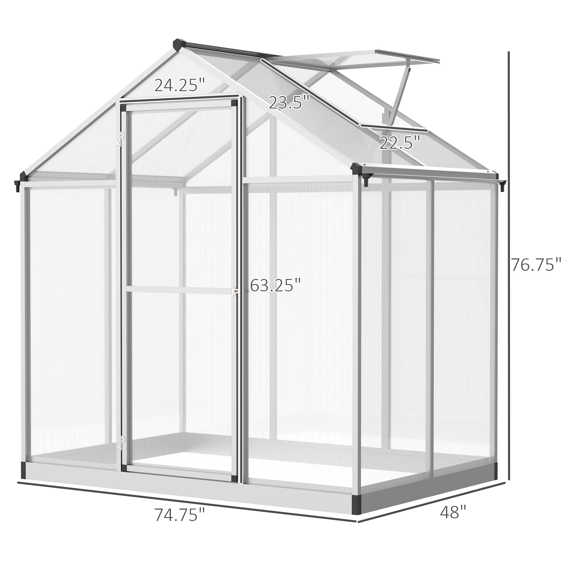 Outsunny Walk-in Garden Greenhouse 4' x 6.2' x 6.4' Polycarbonate Panels Plants Flower Growth Shed 