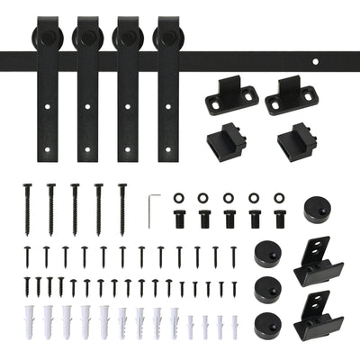HOMCOM 6.6FT Mini Barn Door Hardware Kit, Sliding Barn Door Cabinet Hardware Kit for 19.5"W Double Doors, Black 