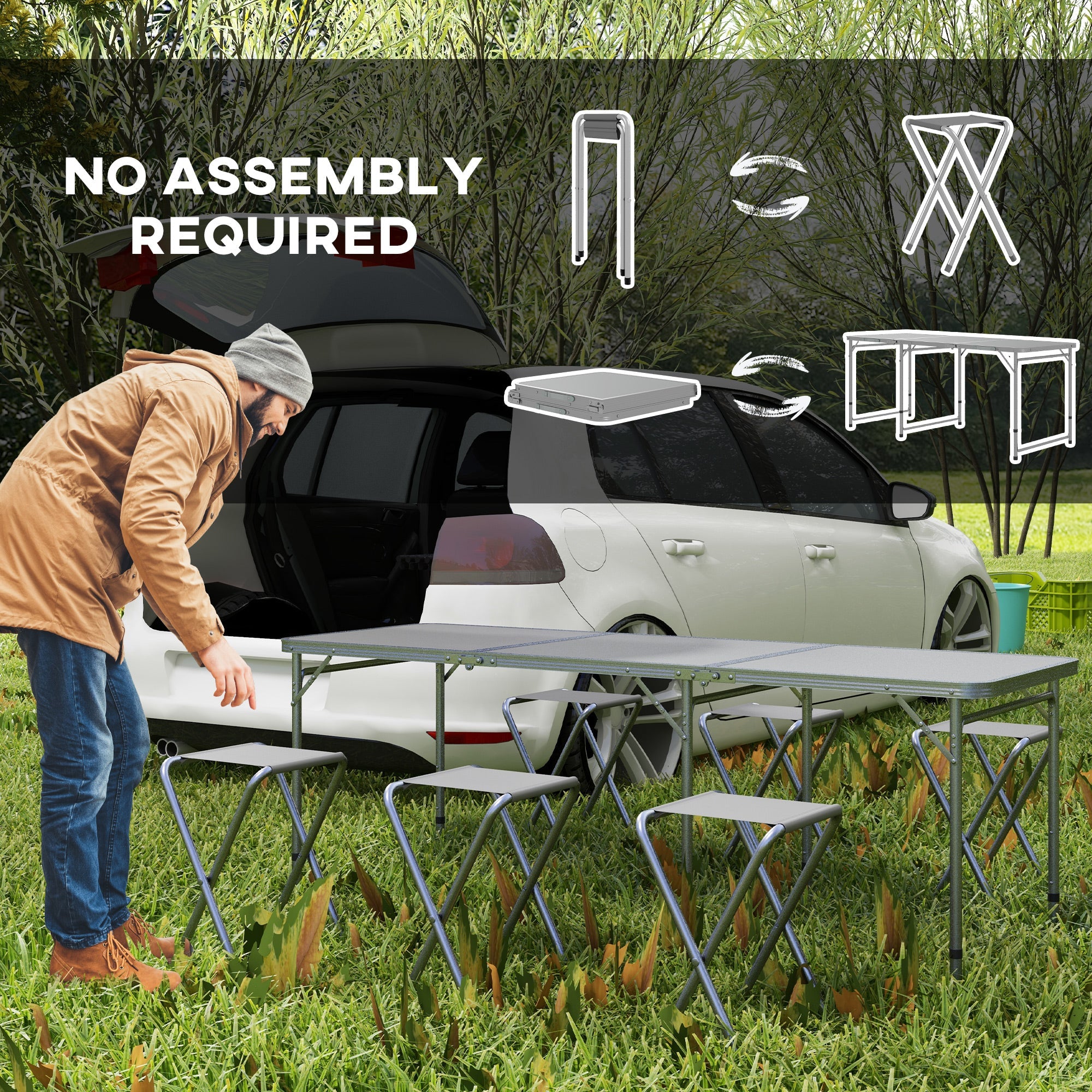 Outsunny 6-Person Folding Picnic Table Set: Portable Camping Table and Chairs with Aluminum Frame, Ideal for Outdoor - Grey 