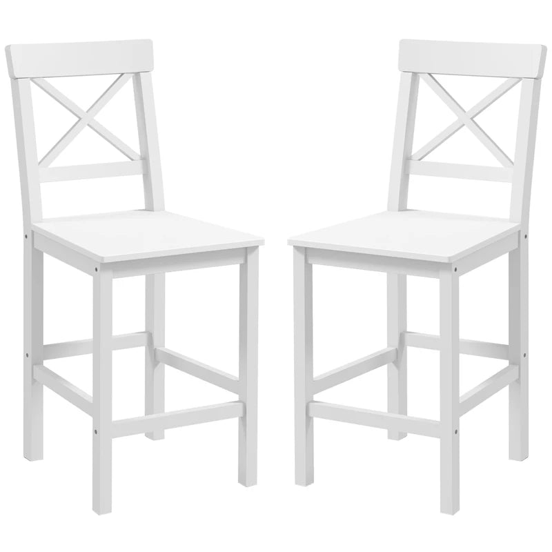 Counter Height Stools Set of 2, Farmhouse Bar Stools with Backs, Solid Wood Counter Stools for Kitchen Island White