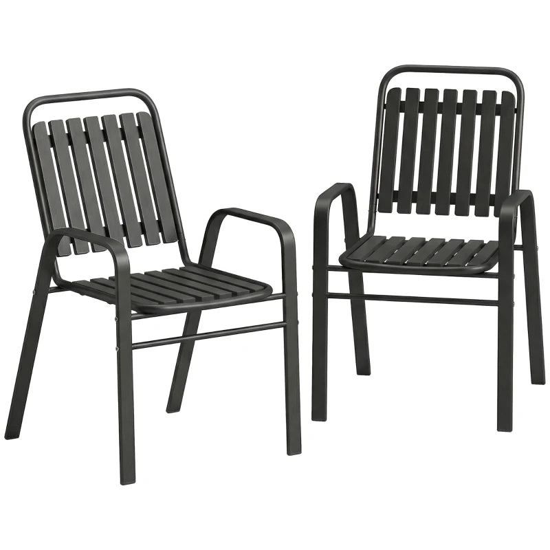 Stackable Outdoor Dining Chairs Set of 2, for Patio, Balcony, Deck, Garden, Black