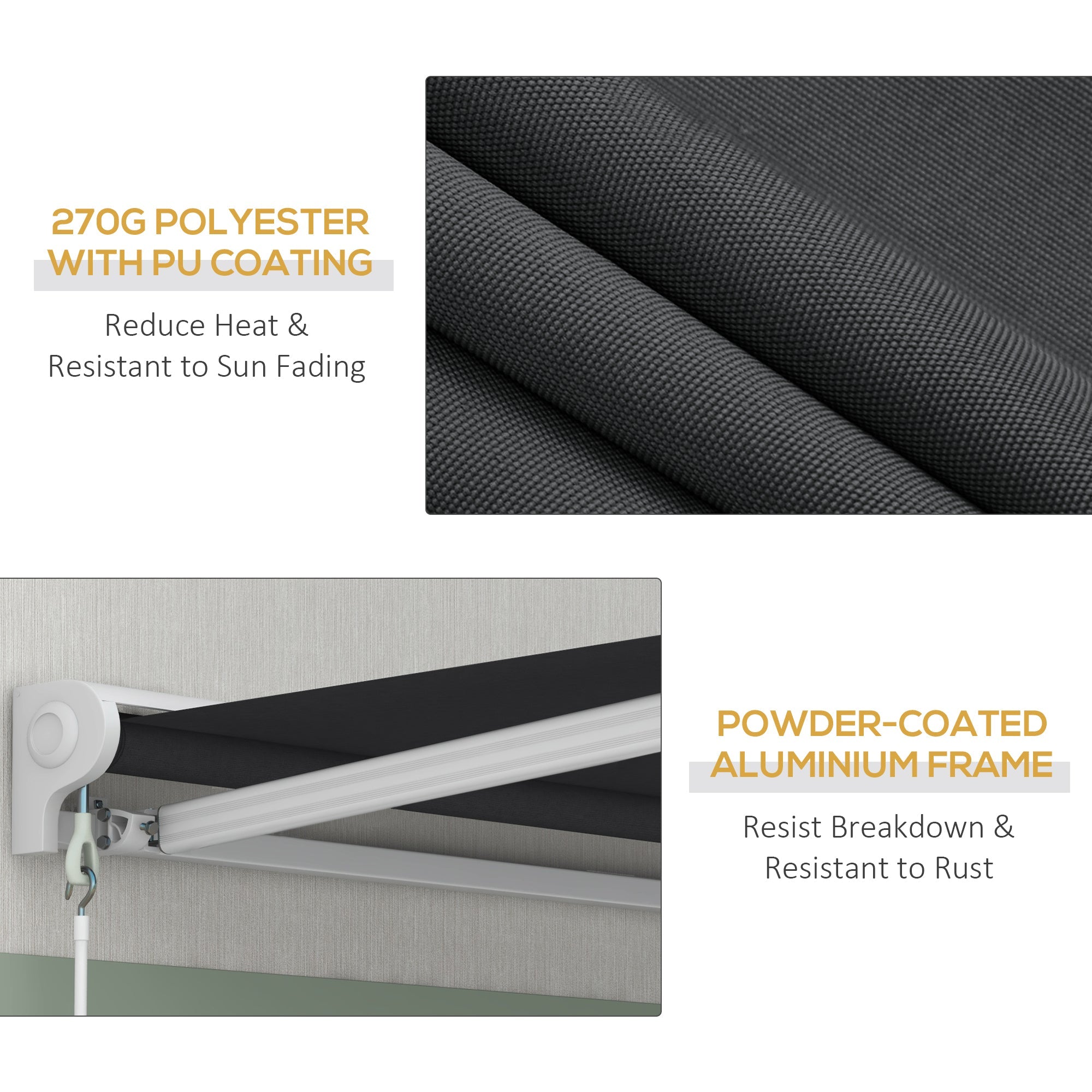 Aosom Motorized Patio Awning 10'x8' - Electric Retractable Sunshade with Remote, Aluminum Frame for Door & Window 