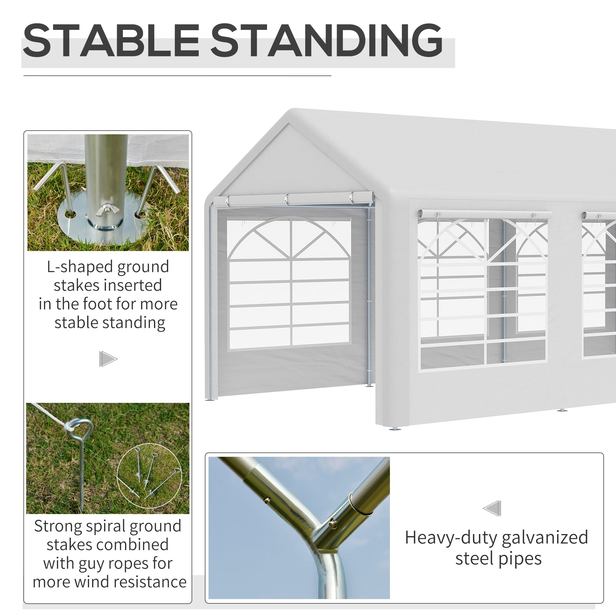 Outsunny 20'x10' Heavy Duty Outdoor Car Canopy Tent Shelter with Water-Resistant Sidewalls White 