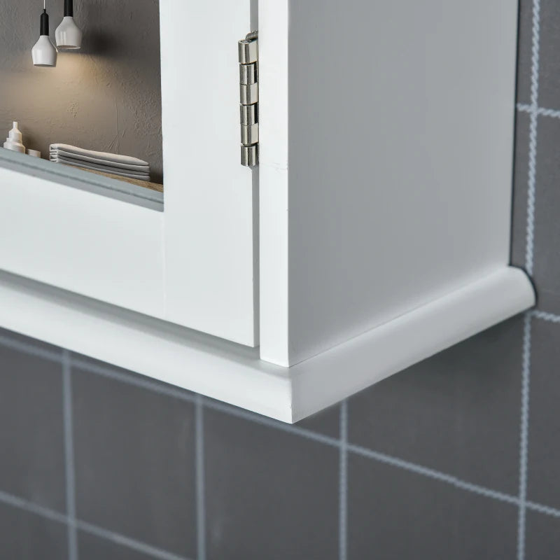 Bathroom Mirror Cabinet, Wall Mounted Medicine Cabinet with Door and Shelves, White