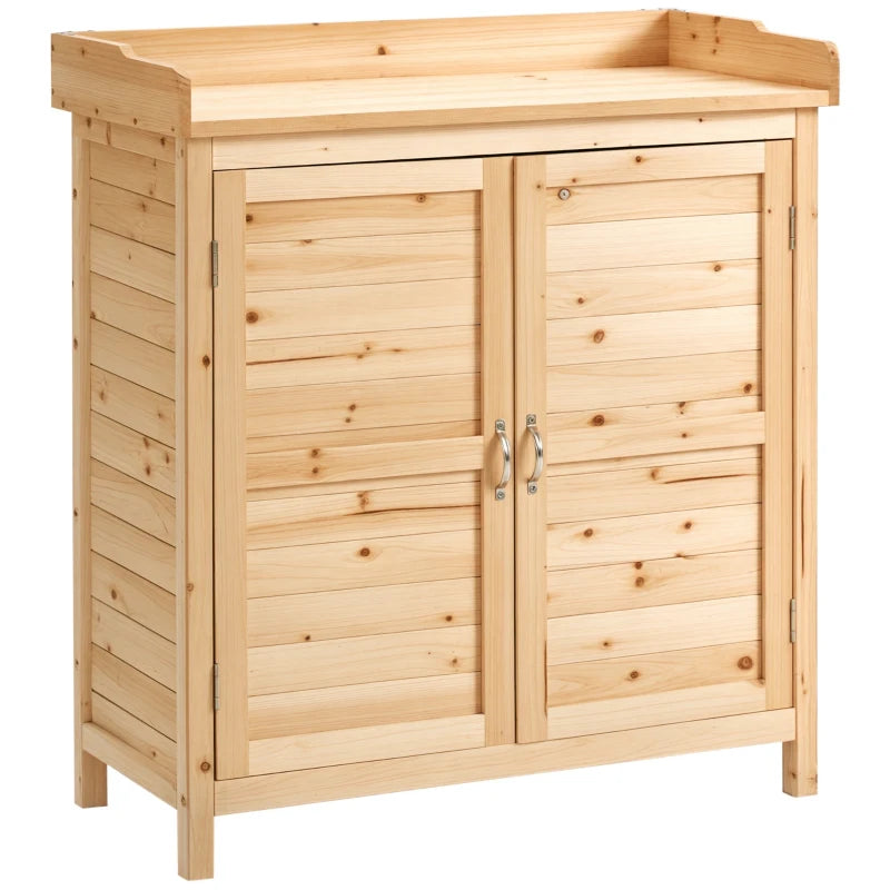 Wood Garden Shed, Compact Outdoor Storage Cabinet Potting Shed with Inner Shelf and Double Doors for Backyard, Natural