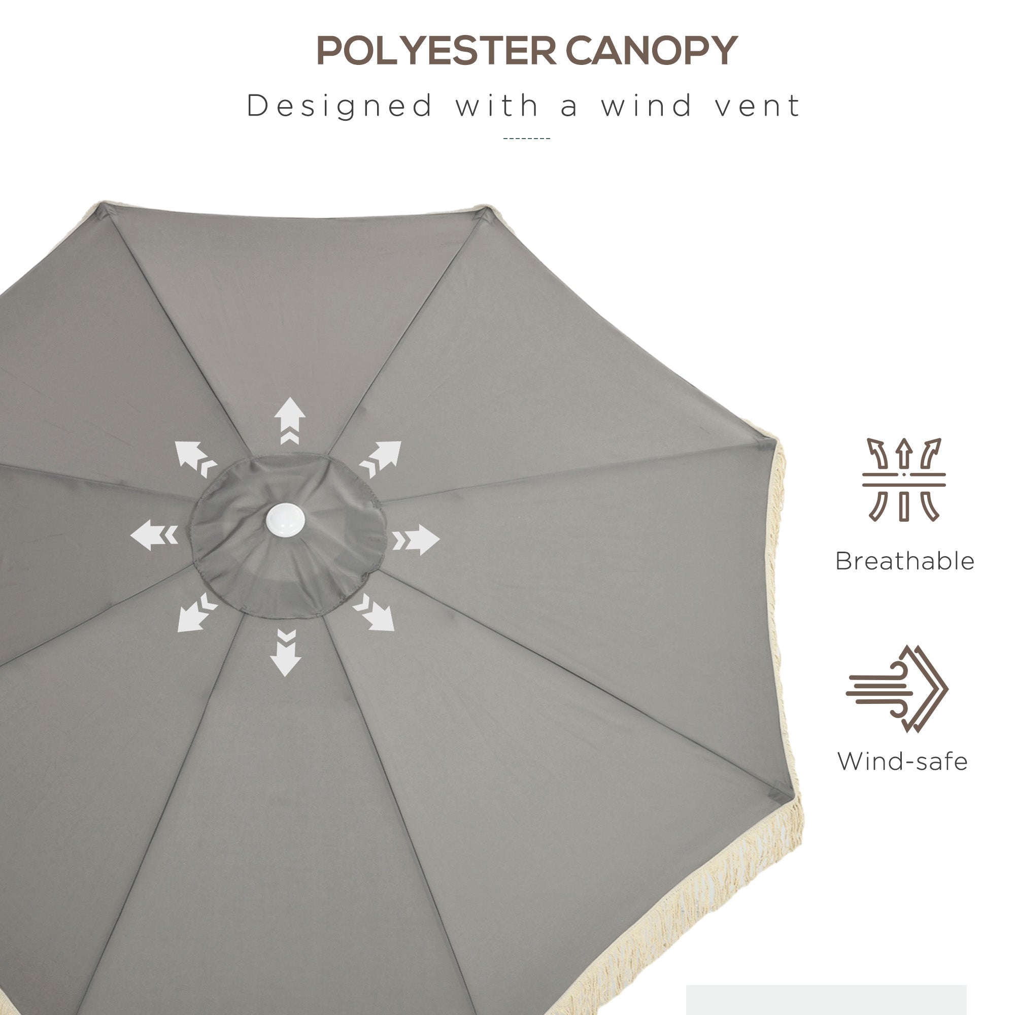 Outsunny Outdoor Sun Umbrella 8.7x8.7 ft with Tilt Fringed Ruffles Patio Table Parasol Grey 