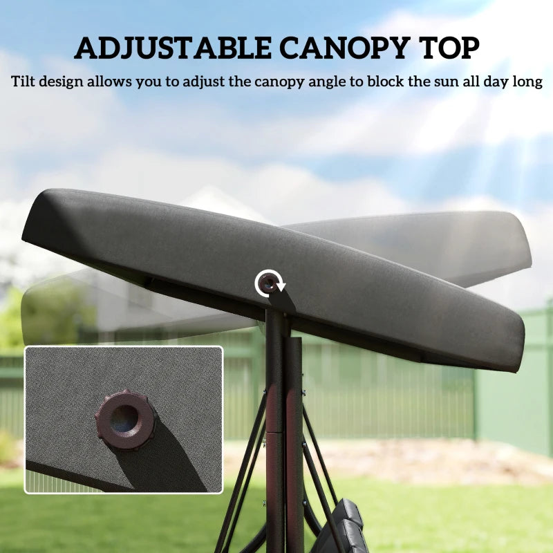 Convertible Patio Swing Bed with Canopy and Cushions, 3 Seater Porch Swing for Outdoor, Backyard, Garden, Dark Grey