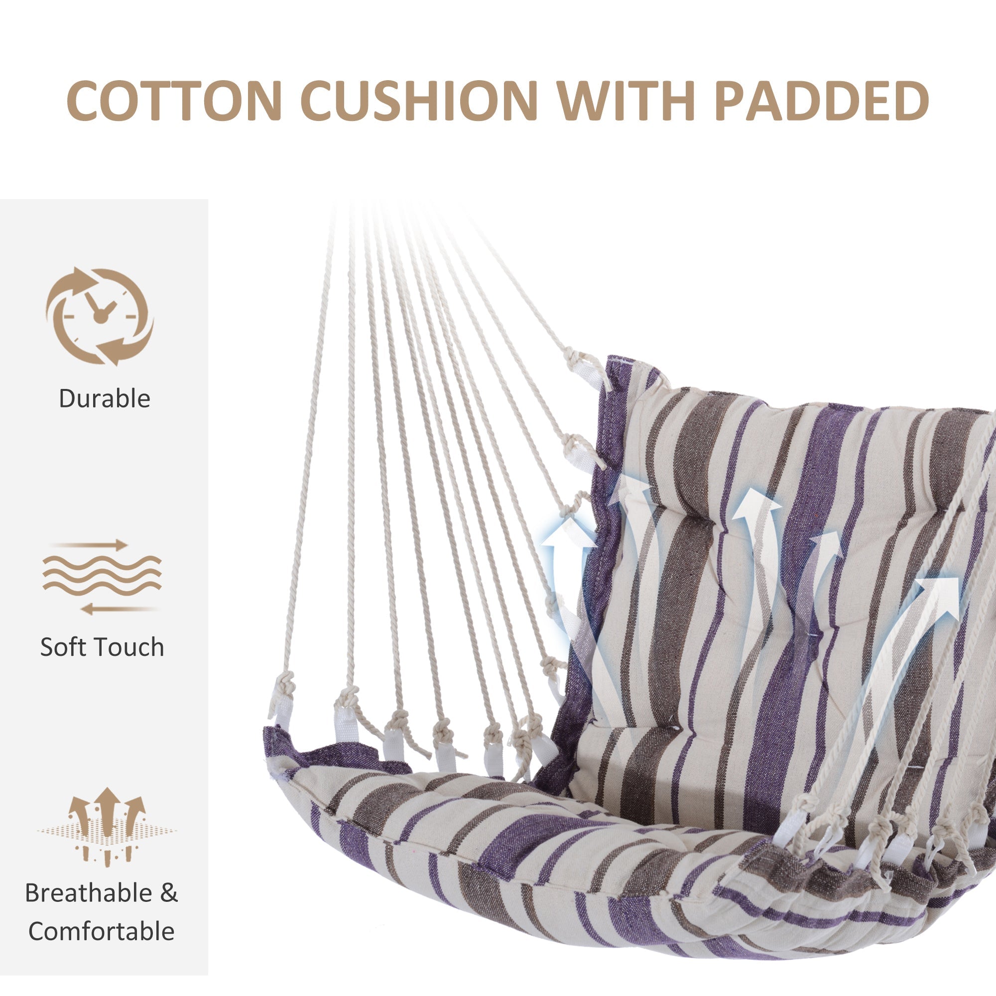 Outsunny Portable Relaxation: Woven Rope Hanging Swing Chair for Outdoor Garden, Yard, Camping, Brown Finish 