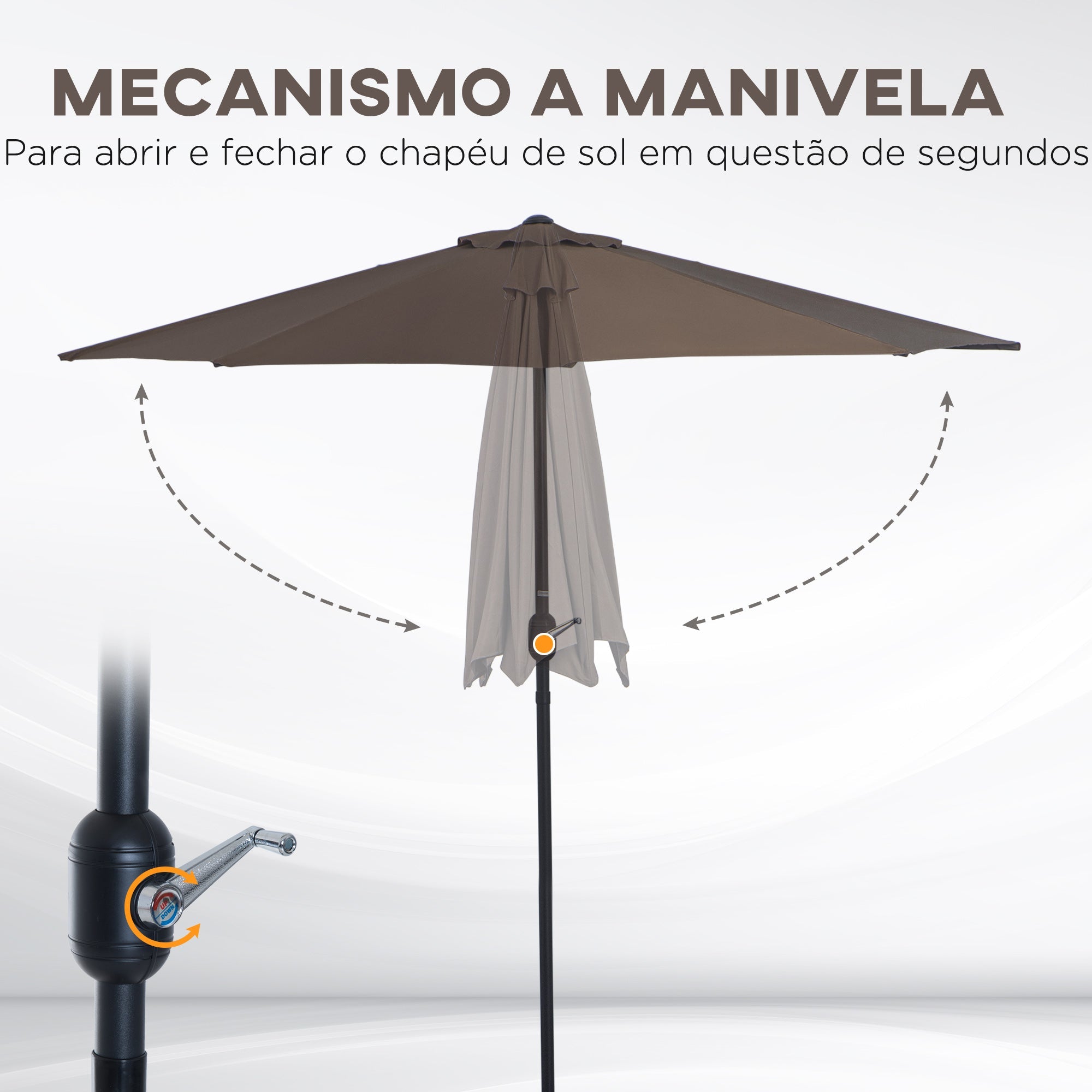 Outsunny 9ft Half Round Umbrella Outdoor Patio Garden Balcony Parasol Window Sun Shade w/ 5 Ribs Coffee 