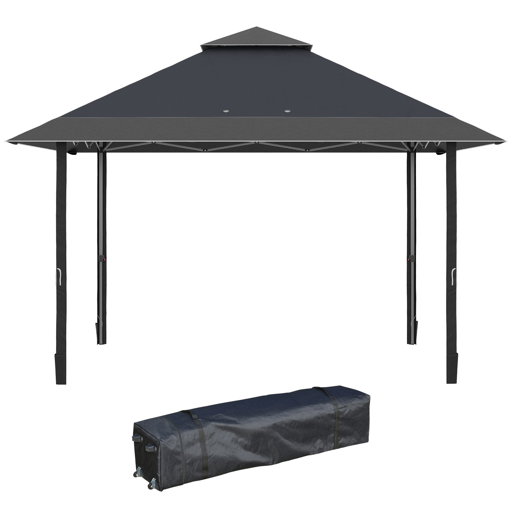 Outsunny 13' x 13' Pop Up Party Tent Outdoor Canopy with Top Vent, 3-Level Adjustable Height, and Roller Bag, Grey 