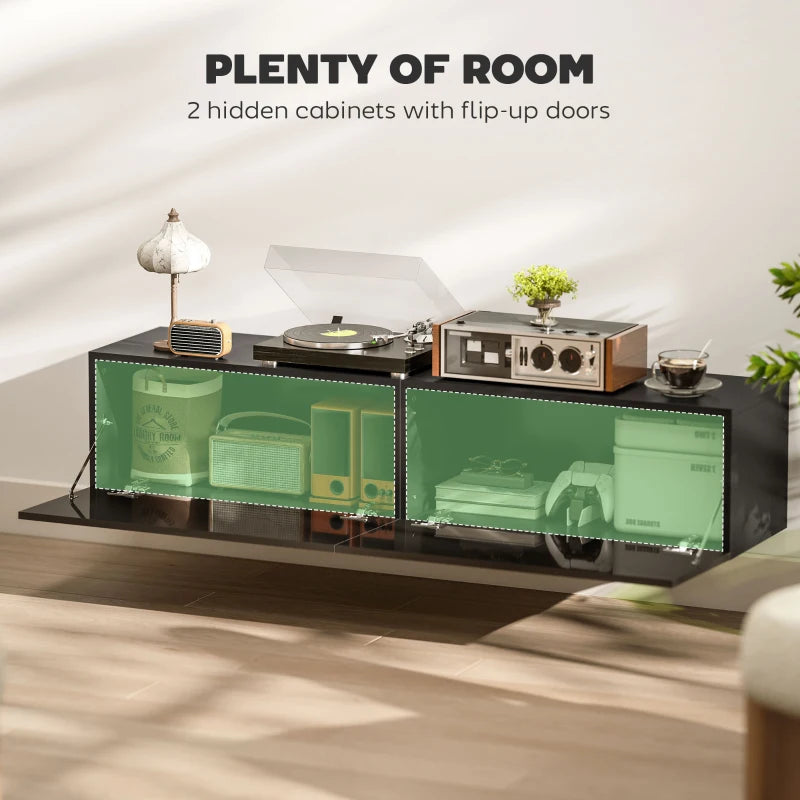 Floating TV Stand with Storage Cupboards for 45, 55, 65in TVs, Wall Mounted TV Console Entertainment Unit, Black