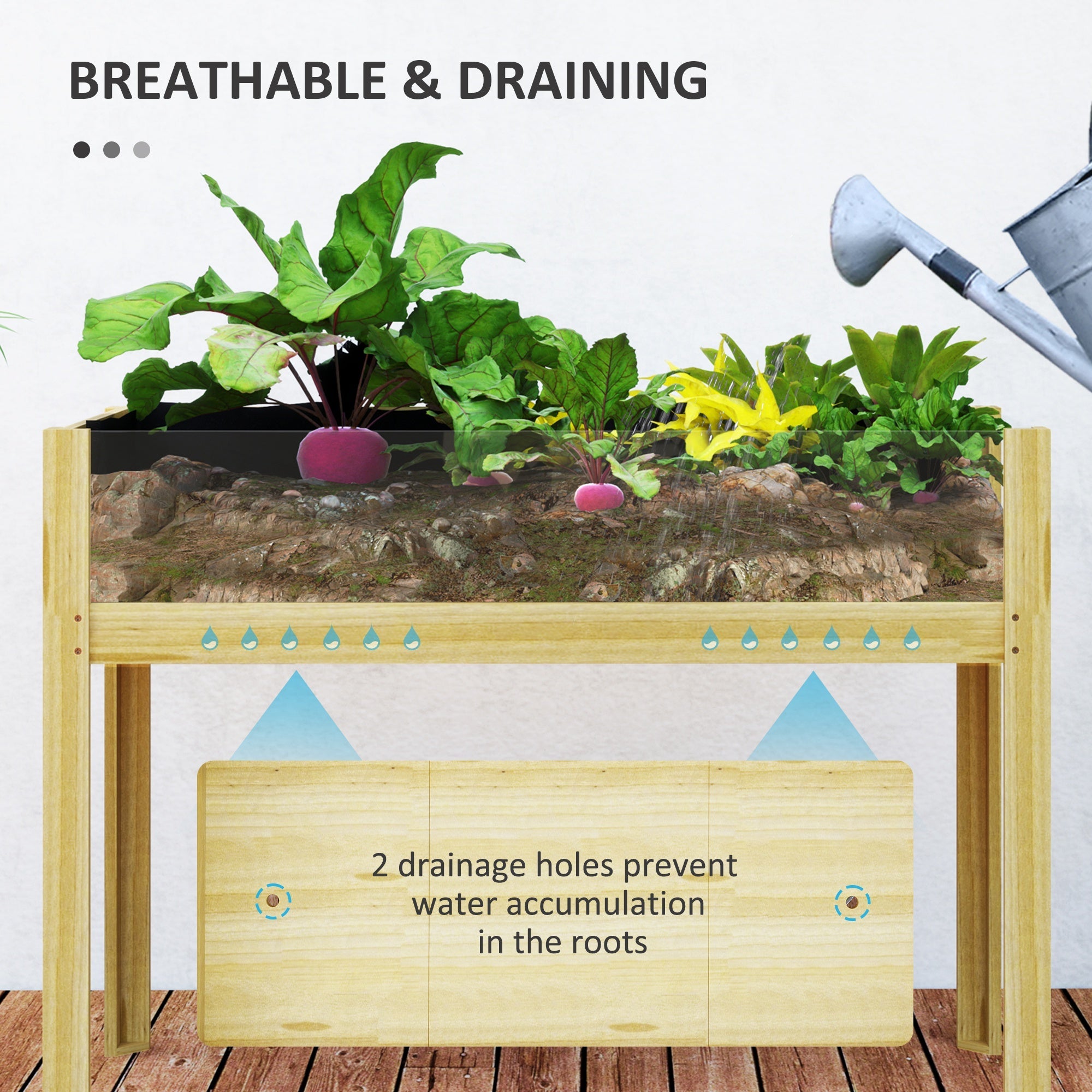 Outsunny Wooden Raised Garden Bed with Acrylic Panels, Raised Planter Box with Drainage Holes, 43.3" x 19.7" x 31.5" 