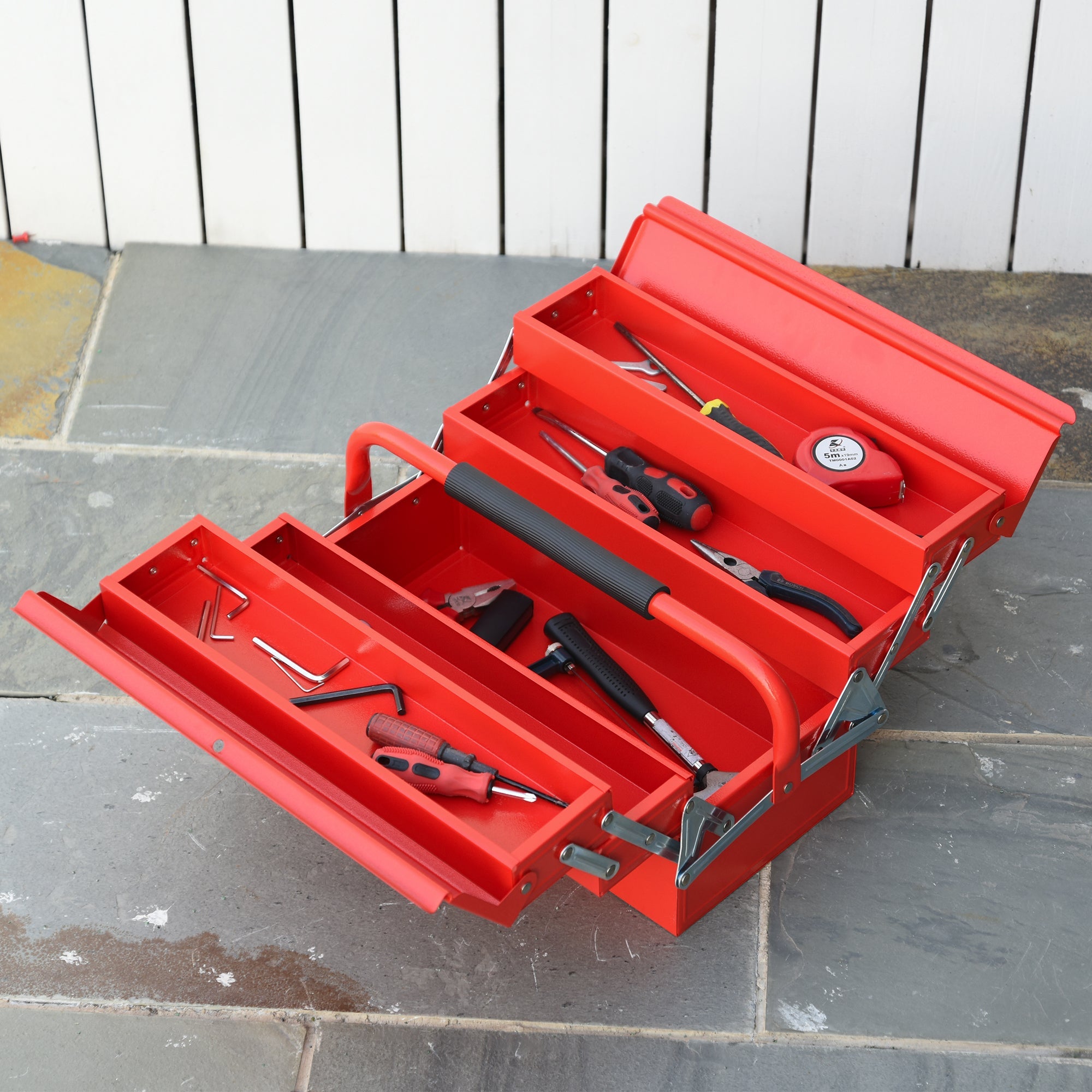 DURHAND 18" inches Metal Tool Box, Portable 5-Tray Cantilever Steel Tool Chest Cabinet, Red 