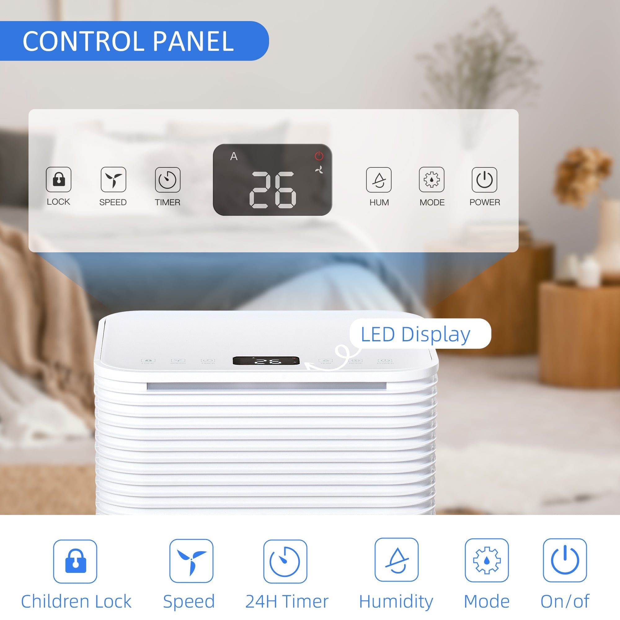HOMCOM 1500 sq.Ft Portable Quiet Dehumidifier for Home Laundry Room, 25pt Electric Moisture Air De-Humidifier with 3 Modes 