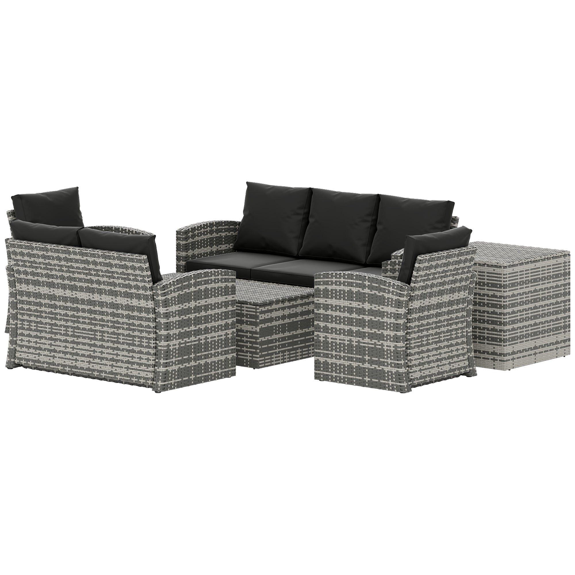 Outsunny 6 Piece Patio Furniture Set, Rattan Wicker Patio Sofa Set Sectional Outdoor Conversation Sofa Set Storage Table & Cushions, Black 