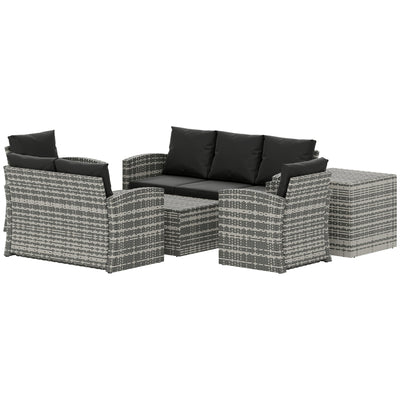 Outsunny 6 Piece Patio Furniture Set, Rattan Wicker Patio Sofa Set Sectional Outdoor Conversation Sofa Set Storage Table & Cushions, Black 