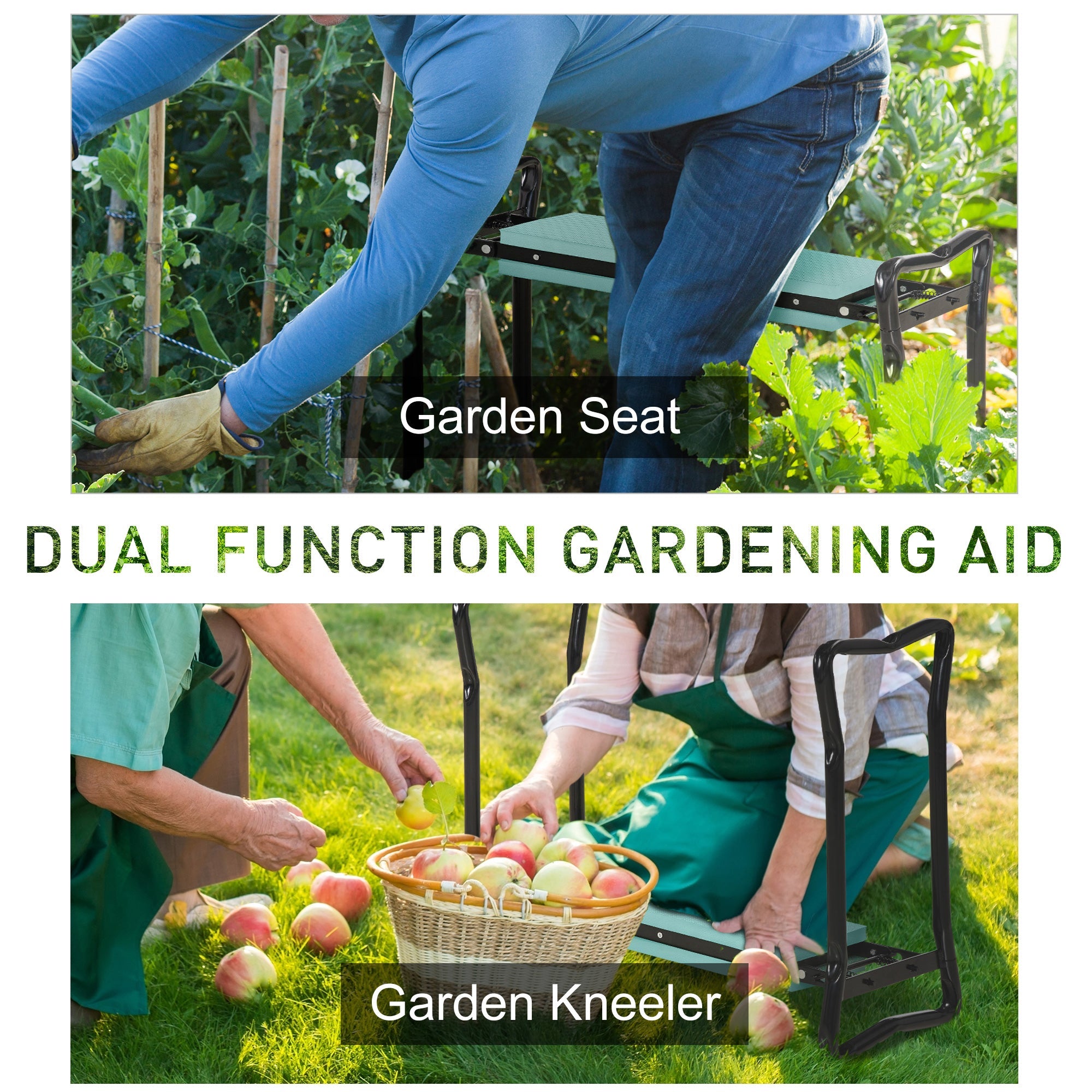 Outsunny Garden Kneeler and Seat Stool Folding Gardening Chair with Thick Pad Handles 