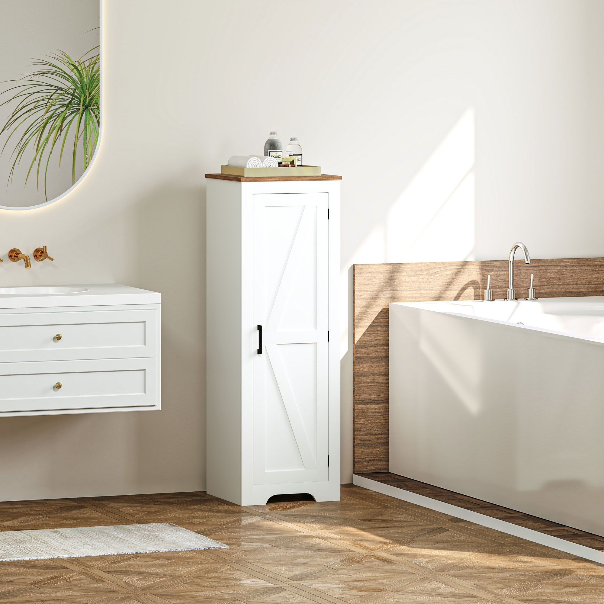 HOMCOM Farmhouse Style Accent Cabinet Adjustable Shelf Barn Door Storage White for Living Room Pantry 